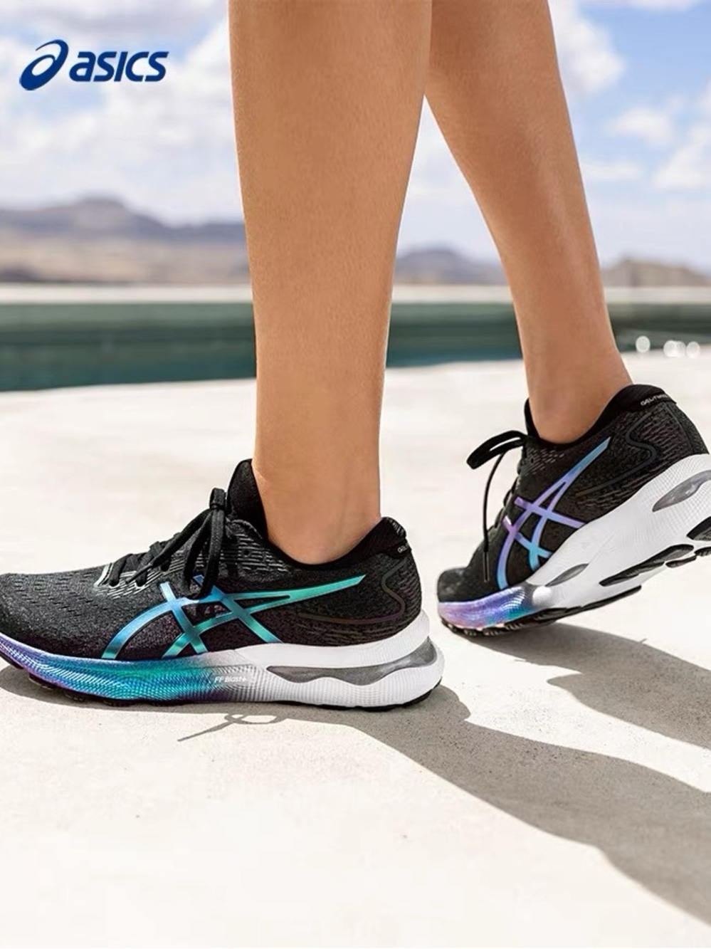 ASICS Women's Black Running Shoes with Teal and Purple Iridescent Accents